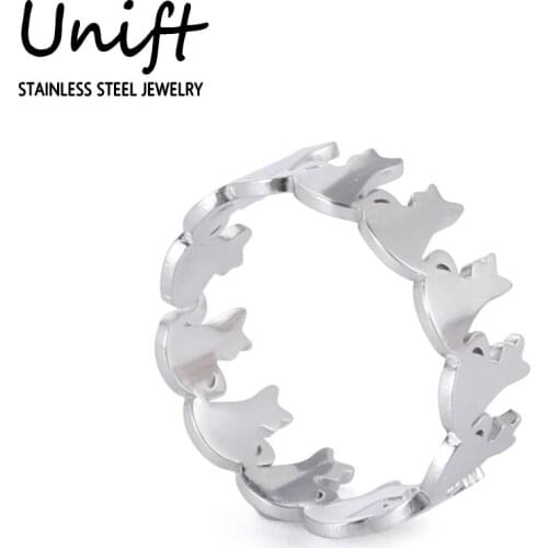 Unift Lovely Circled Cat Ring Kitten Adjustable Stainless Steel Trendy Animal Jewelry Friendship Birthday Gift Silver Gold Color