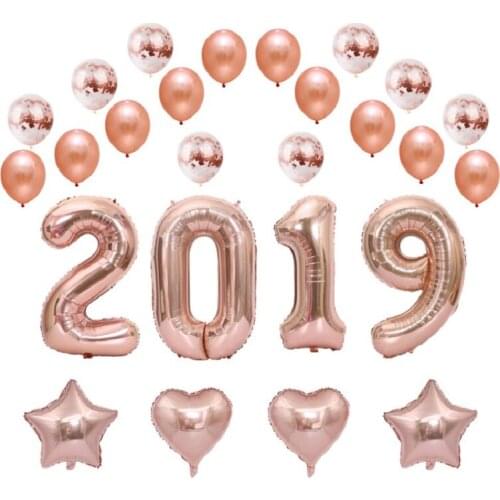 28pcs 2019 New Year Party Decoration Foil Ballons Sart Hear Foil Air Balloons Baby Birthday Party Supplies Wedding Party Balls
