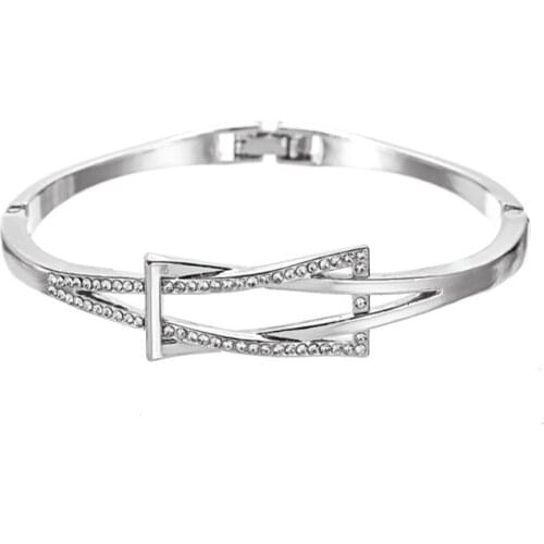 Bling Starry Clear Crystal Rose Gold White Cross Geometric Hollow Rectangle Fashion Slippy Alloy Bangles For Women