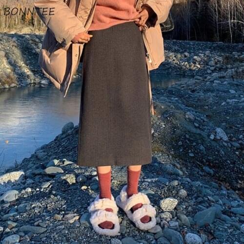 Skirts Women A-line Solid Simple High Trendy Leisure Ladies New Winter Retro All-match High Waist Elegant Chic Korean Style Slim