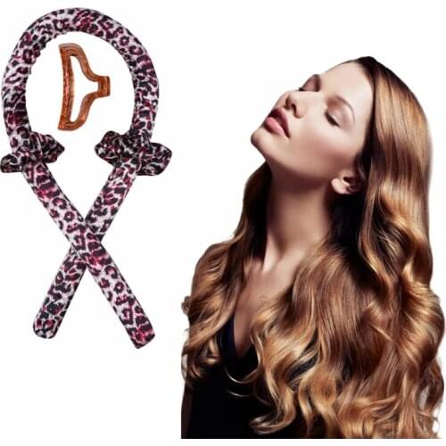 Women Heatless Curling Rod Ribbon Hair Roller Curlers Set No Heat Leopard Print Curls Headband with Scrunchies Barrette DIY