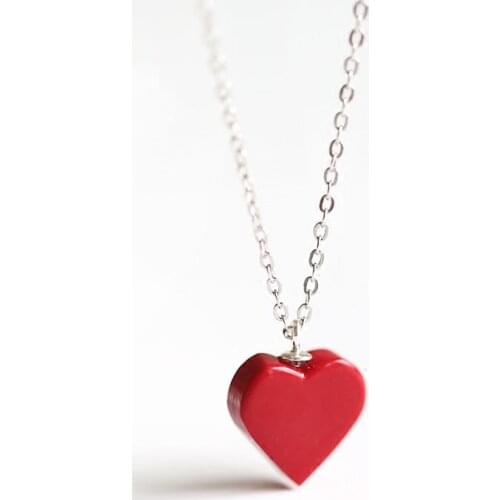 New 925 Sterling Silver Red love Necklaces Pendant Fashion Sterling Silver Jewelry Statement for Women Bijoux