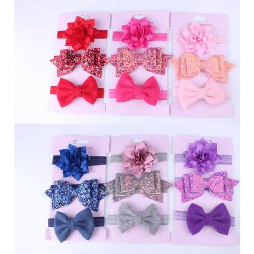 2019 Infant Baby Girls Bow Headband 3pcs/Set Newborn Elastic Hairband Hair Accessories