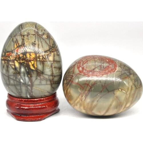 34x44mm Bamboo Jasper Egg Shaped Stone Healing Natural Crystal Massage Minerale Gemstone Spiritual Decoration Collection