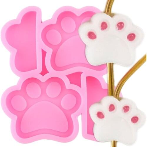 3D Bear Paw Straw Topper Silicone Mold Keychain Epoxy Resin Molds Fondant Cake Decorating Candy Clay Chocolate Gumpaste Moulds
