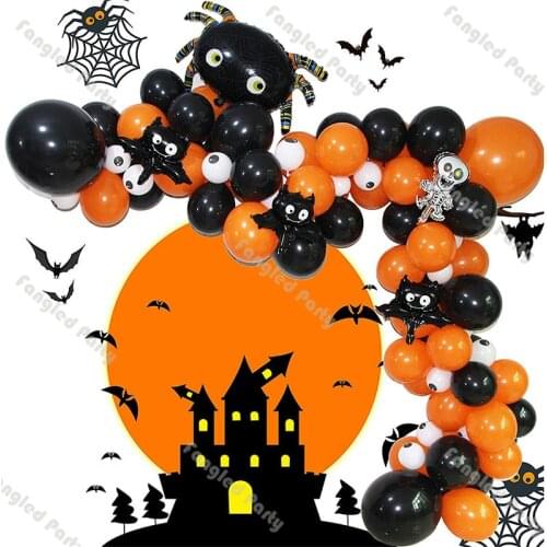 94pcs Black Orange Spider Mini Bat Eye Balloon Garland Arch Kit Halloween Decoration Baby Shower Birthday Party Supplies