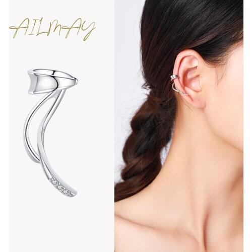 Ailmay 925 Sterling Silver Ear Clip Earring Fashionc Advanced Non Pierced Earrings For Women Girls Party Accessories Jewelry