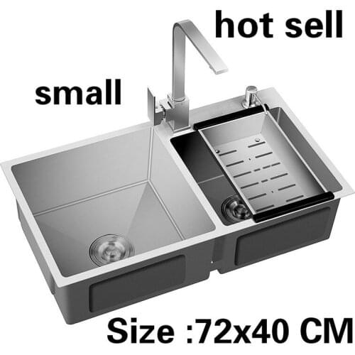 Free shipping Apartment food grade 304 stainless steel durable kitchen manual sink double groove hot sell small 72x40 CM