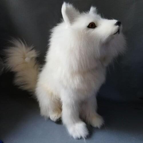 Big simulation fox model toy resin&fur white sitting fox model gift about 40x25cm 3001