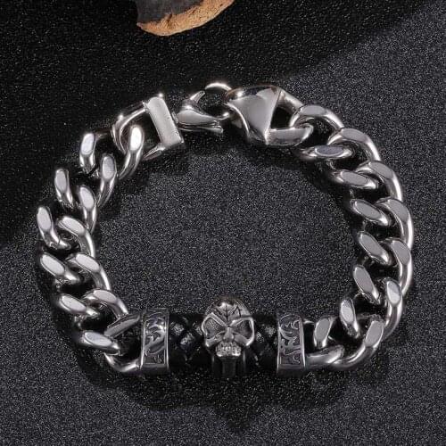 STYLISH STAINLESS STEEL CHAIN BRACELET FOR MEN SKULL LINK CHAINS BRACELETS ARMBAND MALE JEWELRY GS0133