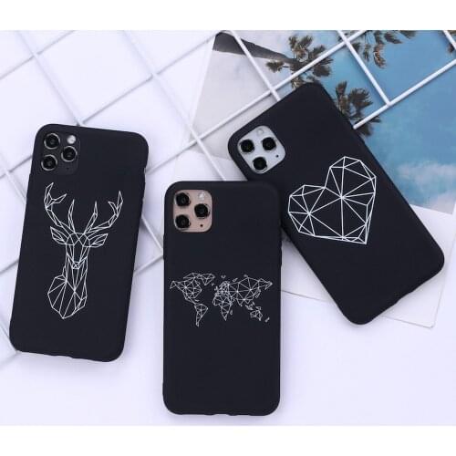 Funny Animal Phone Case For iPhone 11 Pro Max 7 8 Plus 12pro XS X XR SE 2020 6s Cartoon Cat Deer Painting Soft Back Cover Fundas