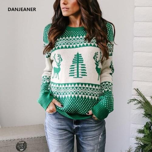 Danjeaner Women Long Sleeve Thick Christmas Sweater 2018 Winter Classic Deer Printed Knitted Pullovers Plus Size Streetwear Tops