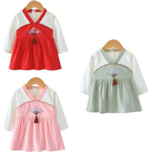 Kids Dresses For Girls Toddler Baby Long Sleeve Retro Style Dress Splice Tassel Princess Dress Clothes Vestidos De Niña 2020