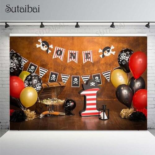 1st Birthday Party Pirate Balloons Backdrop Newborn Kids Baby Shower Portrait Photocall Cake Samsh Photo Background Studio Props