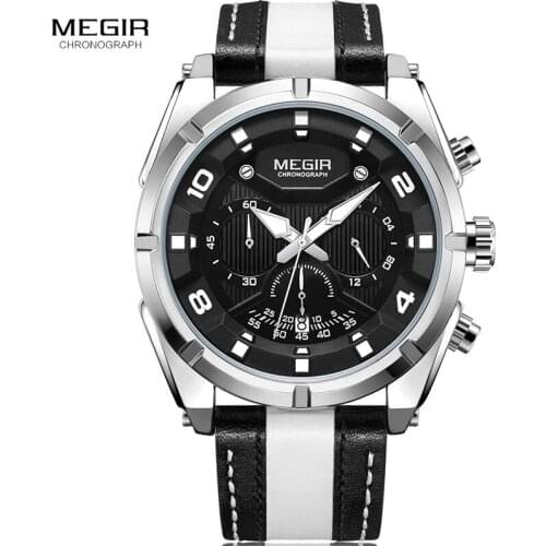 Chronograph Sports Quartz Wrist Watches Men Clock Leather Army Luminous Watches Hour Time Relogio Masculino Red Black 2076White