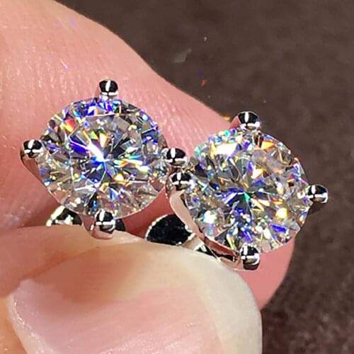 18K White Gold 4 Carat Stud Earrings Women Present Wedding Anniversary Engagement Party Each 2 Carat Round Moissanite Diamond