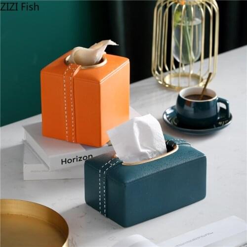 Ceramic Roll Paper Pumping Box Imitation Leather Shape Tissue Storage Box Nordic Style Household Living Room Toilet Tissue Box