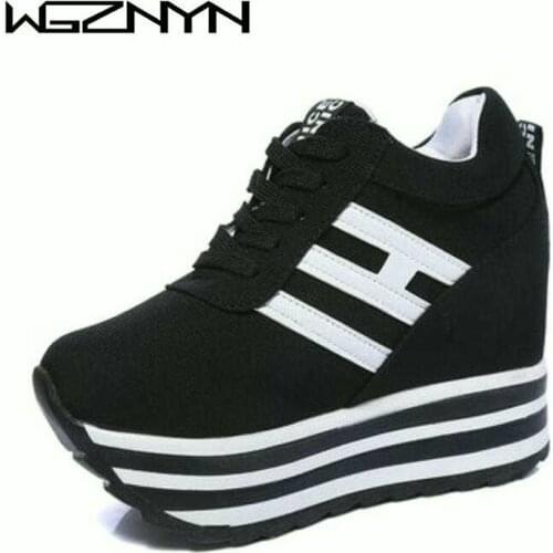 Platform Shoes Woman Sneakers Spring Increase Internal Shoes Ladies 10CM Heels Woman Autumn Canvas Shoes Zapatos De Mujer W306