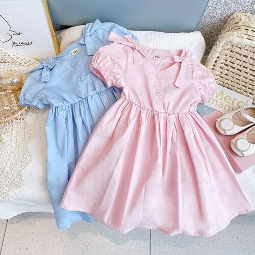 Fashion Girls Dress Summer 2021 Childrens Pure Cotton Short-sleeved Solid Color Casual Toddler Birthday Princess Dresses