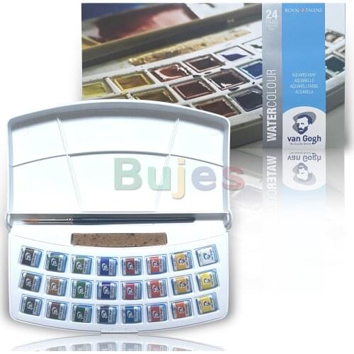 Van Gogh 18 24 Color Solid Watercolor Paint Set,Plastic Box Master grade Water Color Art Supplies Watercolors