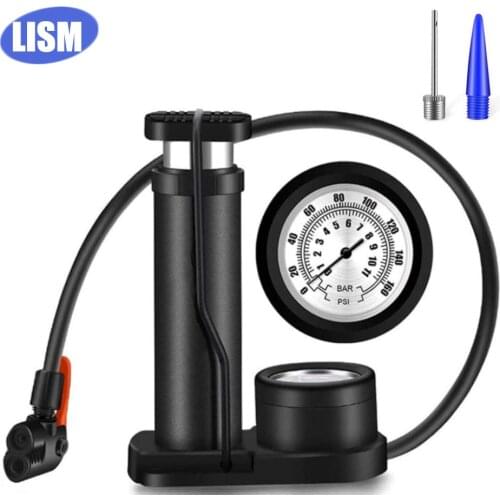 160PSI Bike Pump Mini Portable Bicycle Foot Pump with Pressure Gauge Accessories Fits Presta & Schrader Valve Bicycle Air Pump