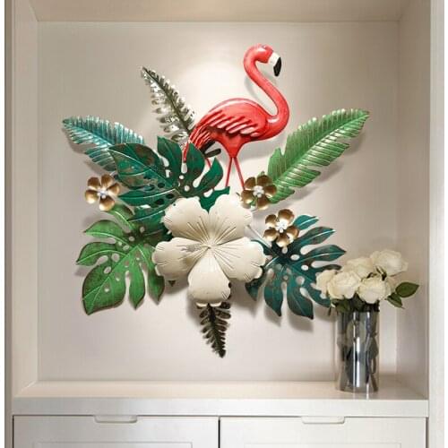 Nordic Home decor Creative 3D Flamingos Metal Plant Flower Home decoration wall Aesthetic room decor Room decoration accessories