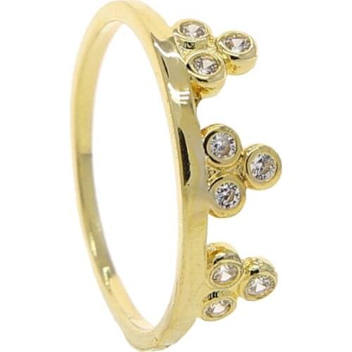 2021 New high quality jewelry gold color three cz triangle minimal girl women gift cz crown simple ring wholesale