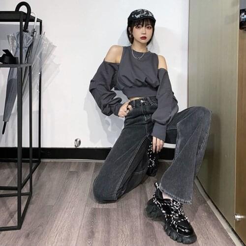 Wide Leg Clothes Trousers Boyfriend Jeans 2021 High Waist Loose Full Length Mom Jeans for Women Plus Size Harajuku Straight