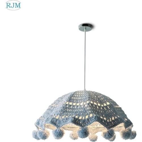 Pastoral Rattan Cotton Yarn LED Pendant Lights Wool Weaving Pendant Lamps for Baby Room Bedroom Living Room Restaurant Lighting