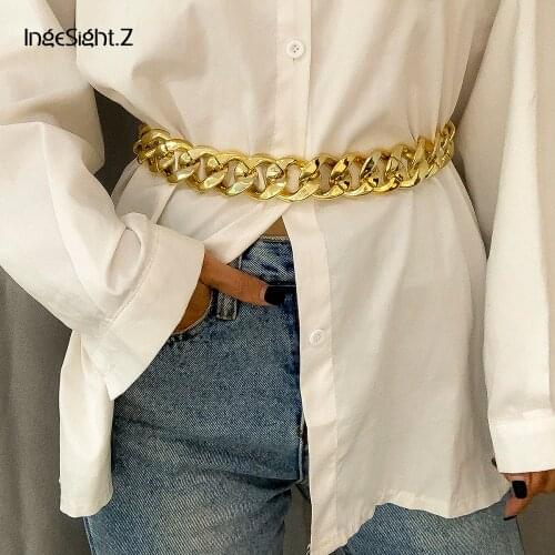 IngeSight.Z Kpop Plastic Material Harness Waist Belly Body Chain Vintage Chunky Thick Curb Chain Summer Beach Belt Body Jewelry