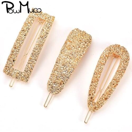 Powmuco Vintage Geometric Metal Hairpin Shining Hollowed Square Hair Clip Ponytail Holder Barrettes Women Clothing Accessories