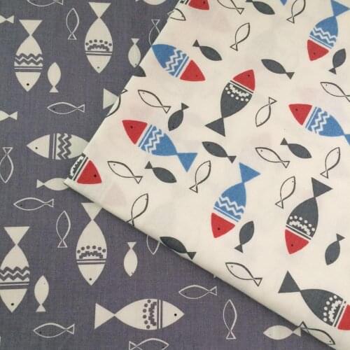 100% Cotton twill nordic wind cartoon fish white grey for DIY kids cushions sheet curtains tent clothes dress fabrics cloth tela