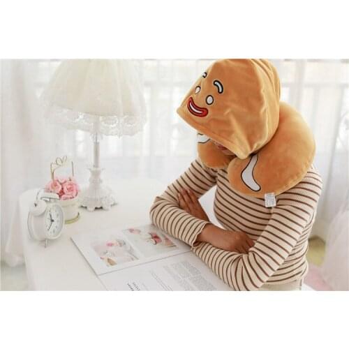 Cartoon gingerbread man hooded U-shaped pillow neck neck pillow travel u-shaped pillow biscuit man hooded neck pillow