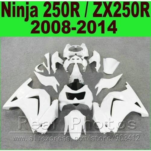 All white DIY Kawasaki Ninja 250r Fairings bod kit 2008 - 2014 EX250 2009 2010 2011 2012 ZX 250 fairing kits parts R4Y8
