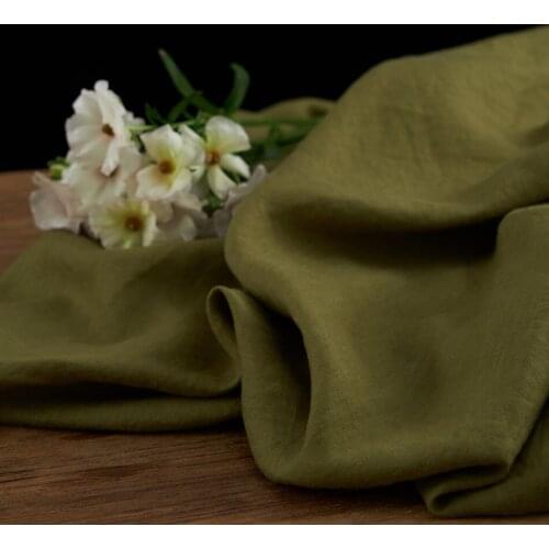 High quality flax fabric Wild mud green tissu High end robe dress pants shirt coat material