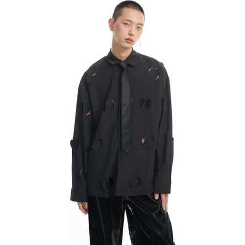 XS-6XL New 2021 Men Womens clothing Fashionable design sense of love hollowed out hole long sleeve Shirt plus size costumes