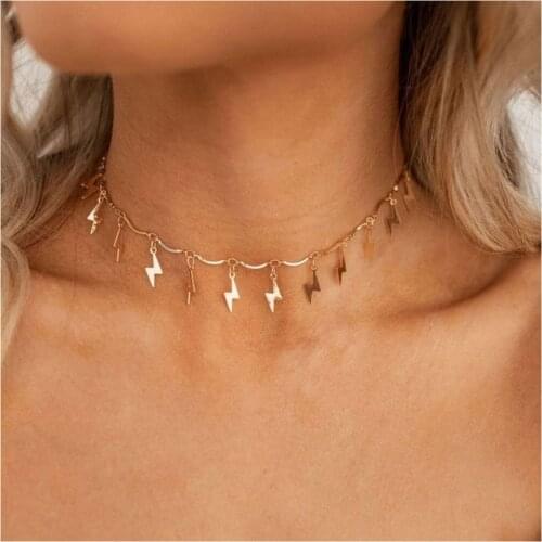 YWZIXLN 2021 Trend Jewelry Tassel lightning Pendant Necklace Golden Color Unquie Women Fashion Necklace Wholesale N0205