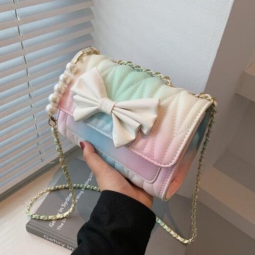 Female Pleated Shoulder Bag 2021 Trend Womens Handbag Pu Leather Messenger Bag Lady Small Gradient Rainbow Color Crossbody Bags