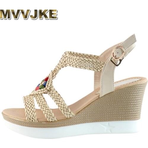 MVVJKE Open Toe Fashion Solid Platform Wedges Sandals Women Basic Buckle Strap Ladies Shoes High Front Rear Strap Summer Sandals