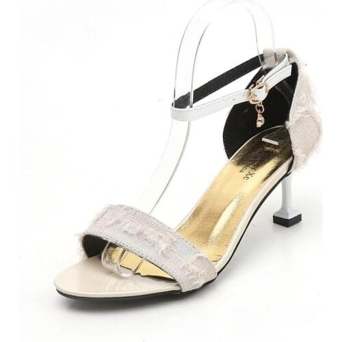 2019 summer new fashion flat head open toe ladies word buckle with high heel sandals women