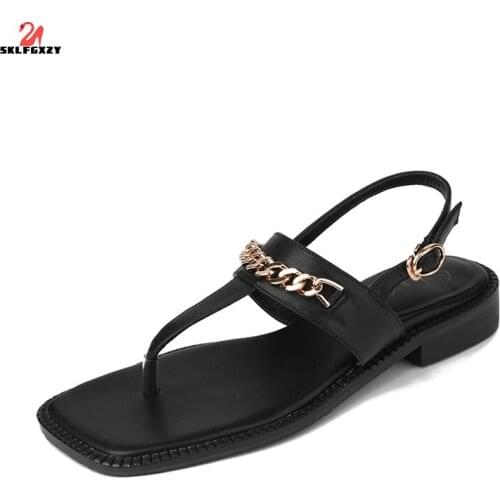 SKLFGXZY Summer Roman Style Women Genuine Leather Sandals Cowhide Women Shoes Open-toed Slippers