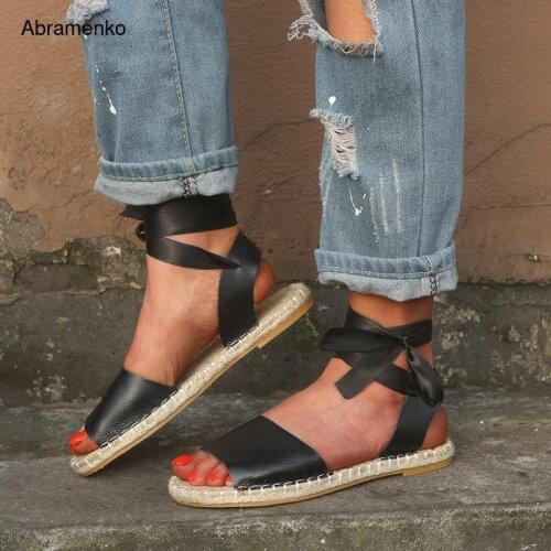 Women Sandals Straw Flat Summer Shoes Woman Ankle Strap Soft Leather Sandals Women Plus Size 35-43 Fashion Beach Shoes Sandalias