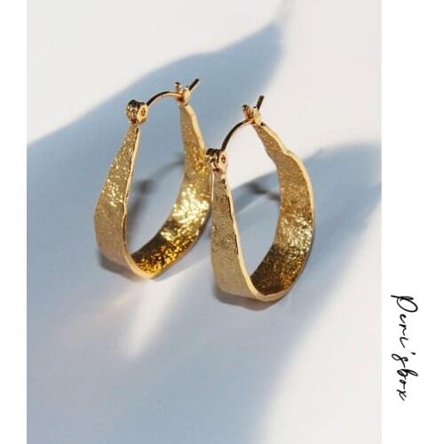 PerisBox vintage textured brass hoop earrings for women gold color unusual african wide long hoops earrings large jewelry 90s