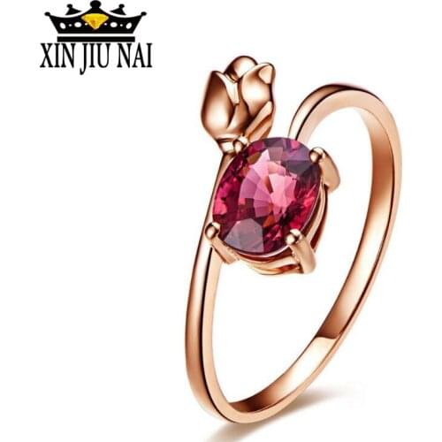 Pomegranate Ruby Female Ring Rose Gold Color Rose Red Flower Crystal CZ Jewelry Tulips For Women Gift Of Love Wedding Ring
