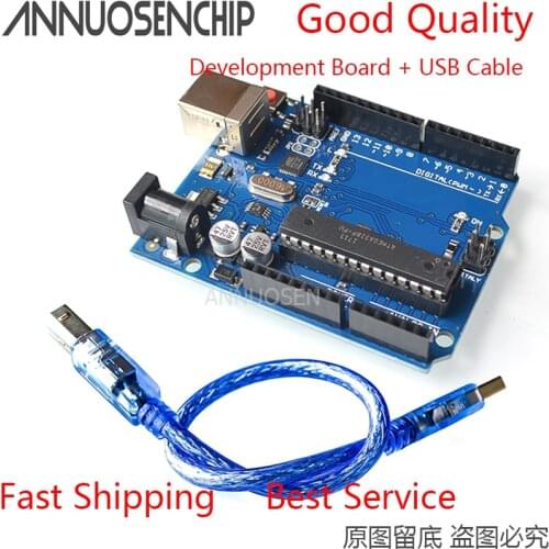 1PCS for UNO R3 Official Box ATMEGA16U2 + MEGA328P Chip for Arduino UNO R3 Development Board + USB Cable in STOCK ANNUOSENCHIP
