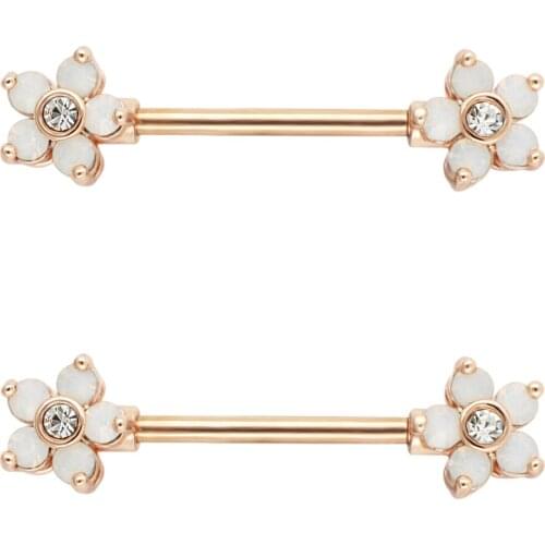 JHJT 14G 2pcs Fashion Barbell Nipple Ring Piercing Jewelry Stainless Steel Flower Shape For Women Nipple Rings Body Jewelry