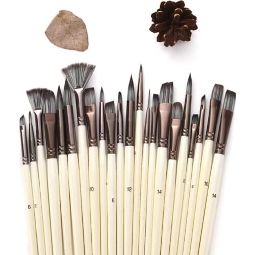 24pcs Nylon Hair Wooden Handle Watercolor Paint Brushes Pen Scraper Scrubbing Brush Set DIY Oil Acrylic Painting Art Craft
