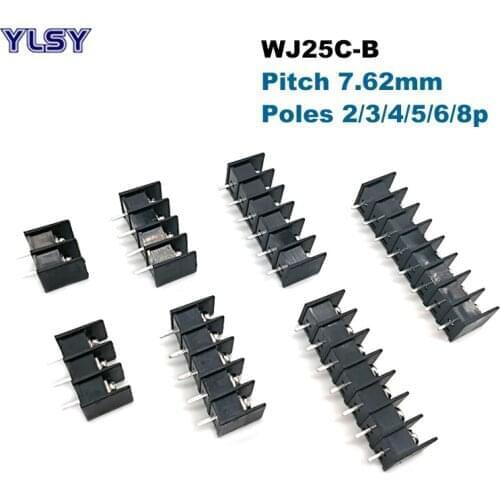 5Pcs Barrier PCB Screw Terminal Block Pitch 7.62mm Straight 2/3/4/5/6/7/8Pin Morsettiera 25C-B Wire Connector Cable 2.5mm2 15A