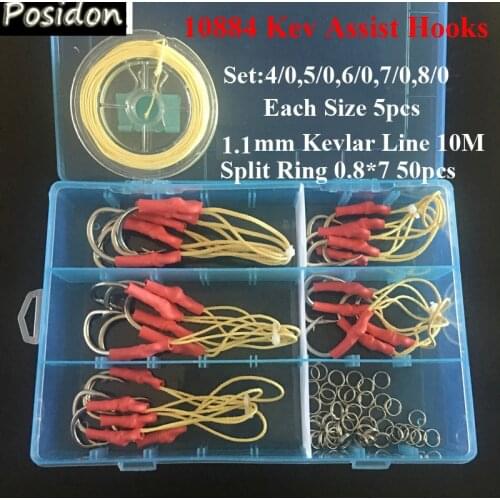 Posidon 75pcs 10884 Kevlar Fishing Line Assist Hooks Kevlar Jigging Assistant Hooks With High Stronger With Split Rings