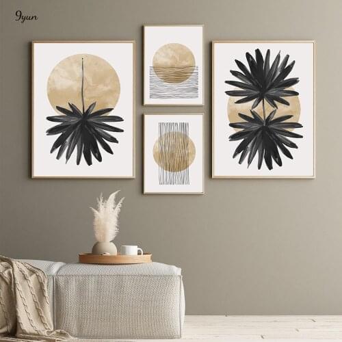 Abstract Geometric Shapes Wall Art Natural Tropical Palm Leaf Poster Prints Canvas Painting Minimalist Interior Home Decoration
